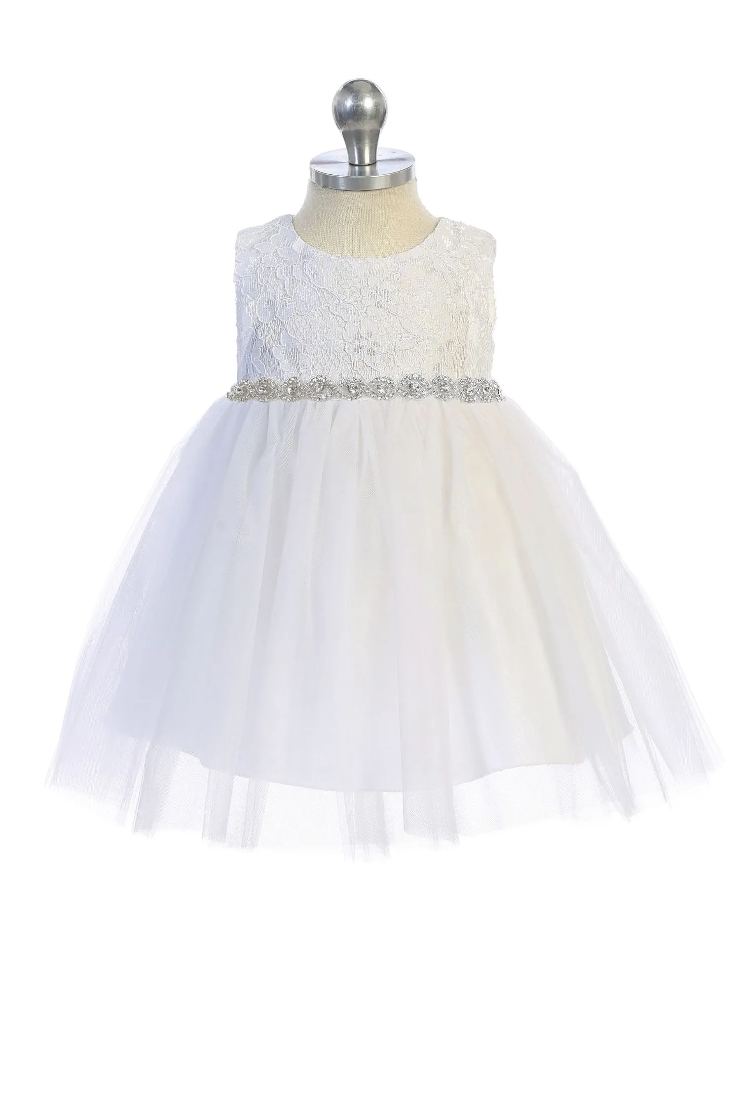 Lace Illusion Baby Dress with Rhinestone Trim