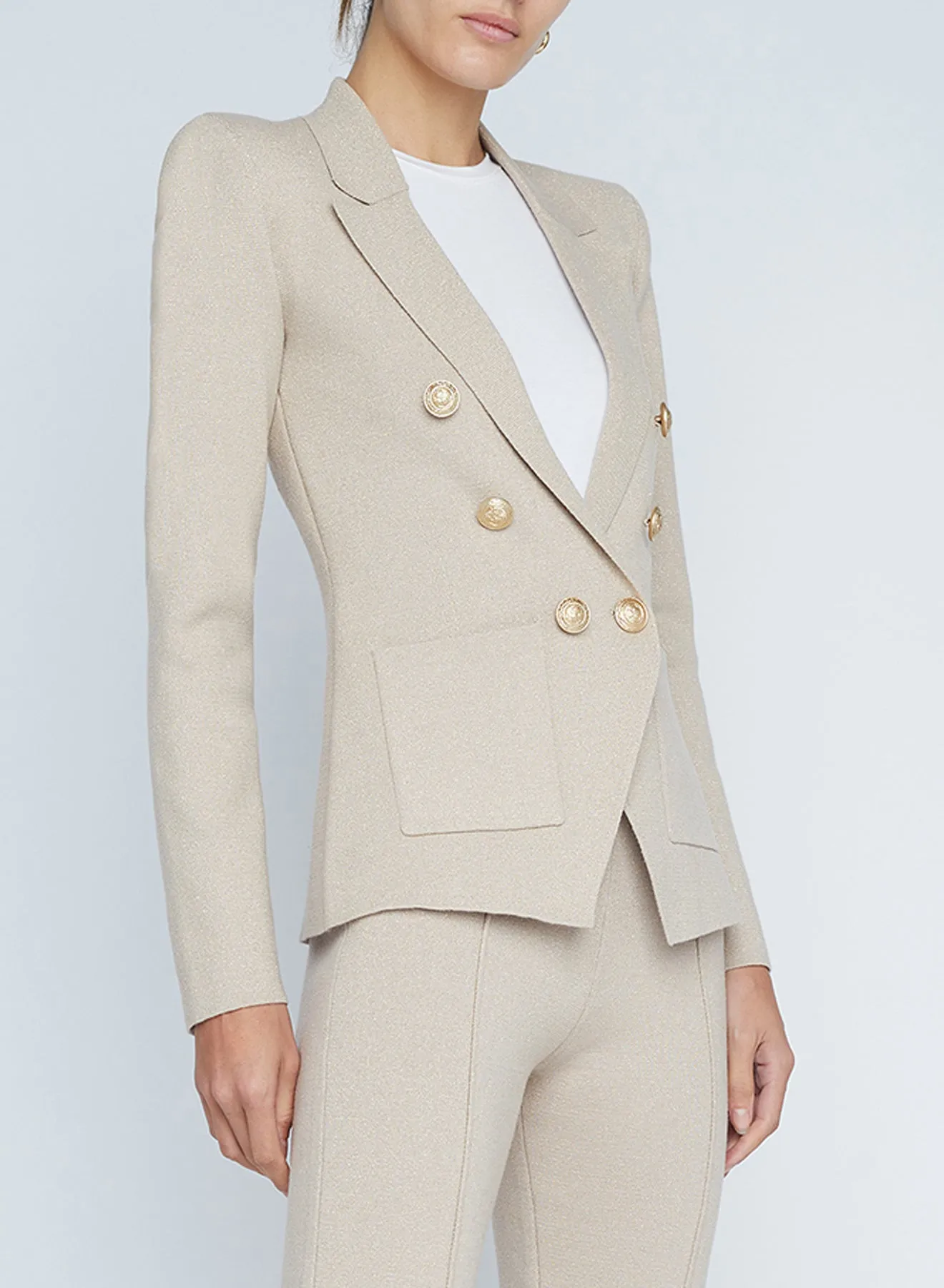 L'Agence Kenzie Metallic Knit Blazer in Pale Khaki