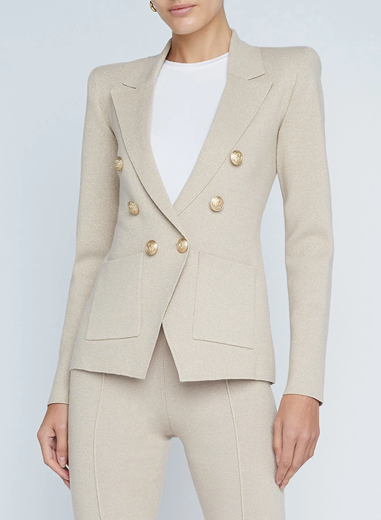 L'Agence Kenzie Metallic Knit Blazer in Pale Khaki