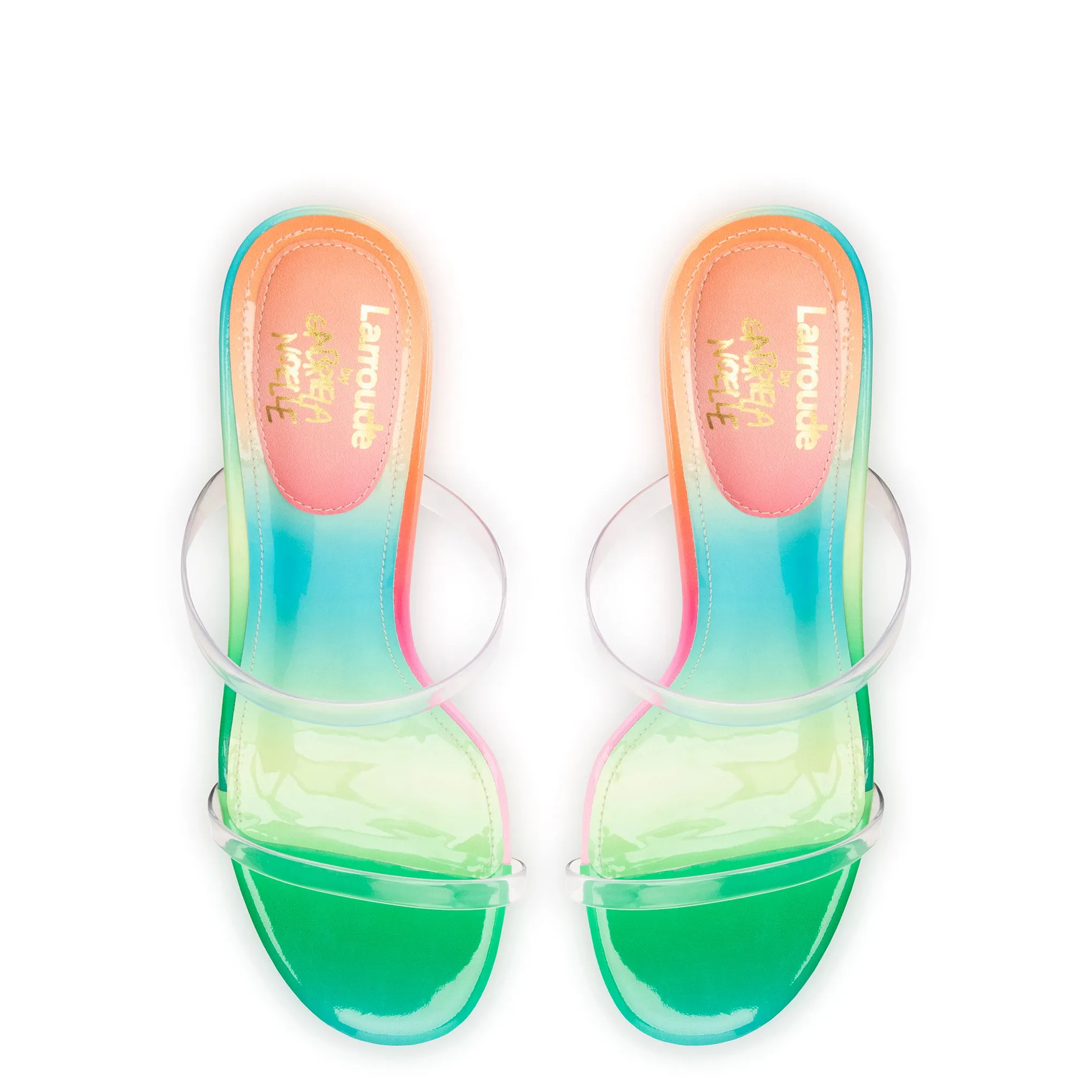 Larroudé x Gabriela Noelle: Dew Drop Mule In Rainbow Patent Leather