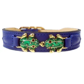 Leap Frog Dog Collar in Cobalt Blue & Gold