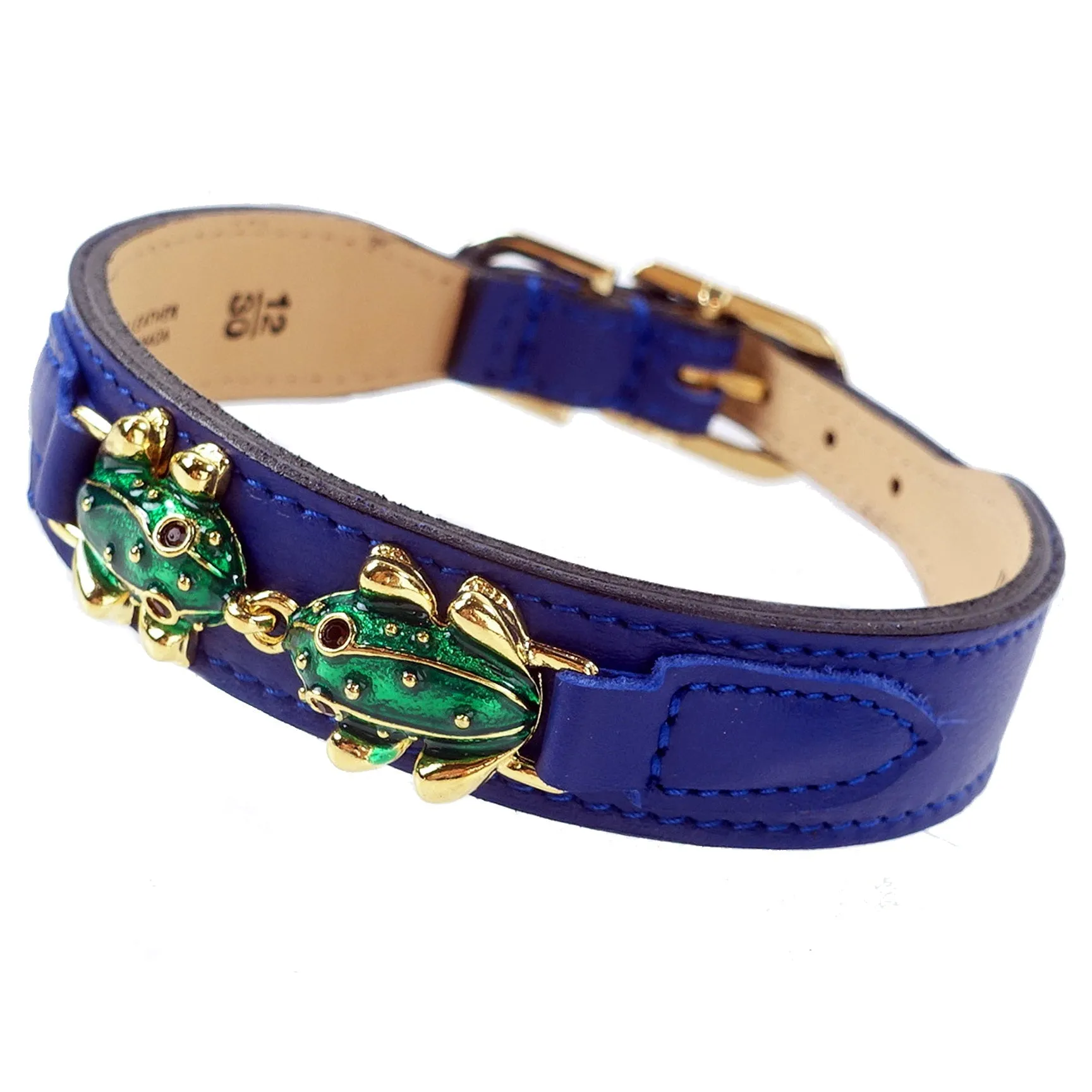 Leap Frog Dog Collar in Cobalt Blue & Gold