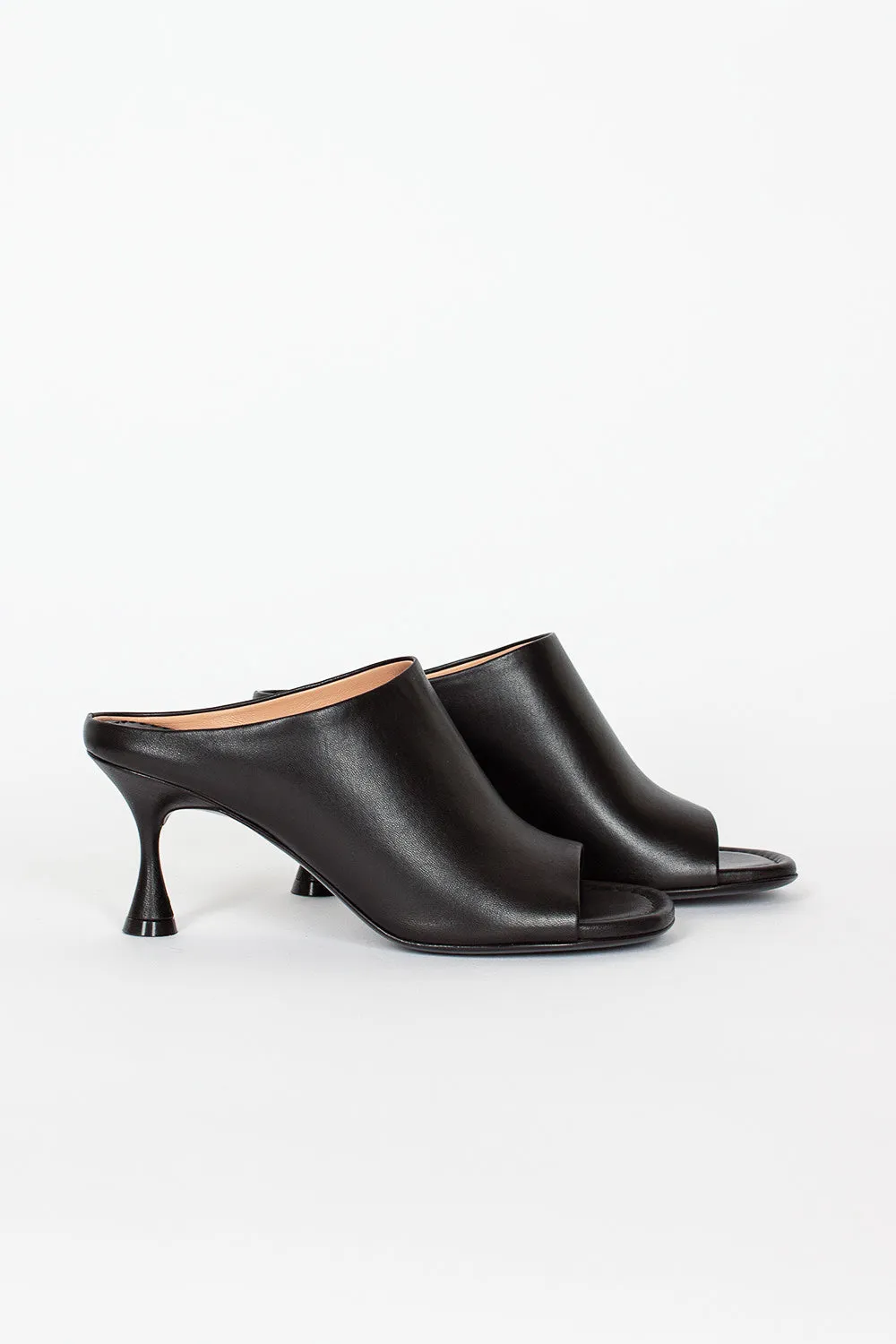 Leather Heeled Mules Black