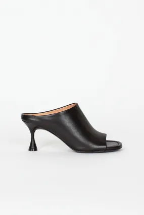 Leather Heeled Mules Black