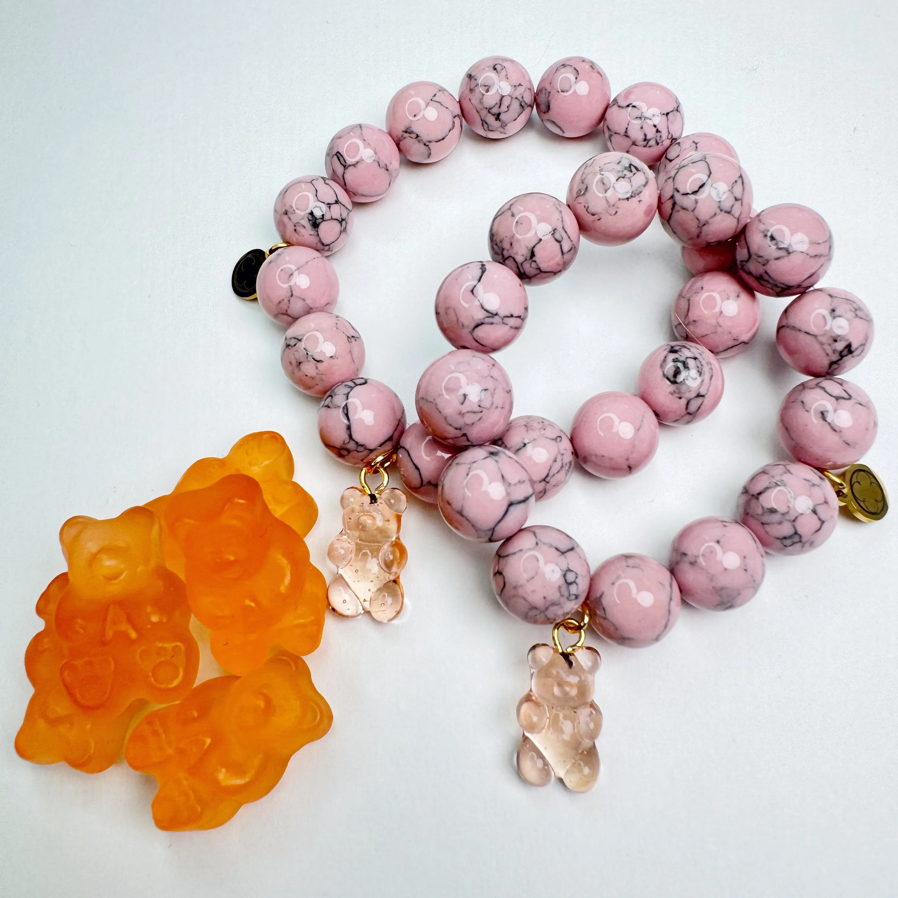 Light Pink Howlite with Pink Murano Glass Gummy Bear