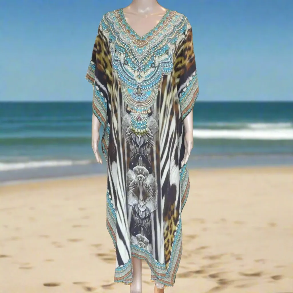 Long Silk Embellished Kaftan Mystique