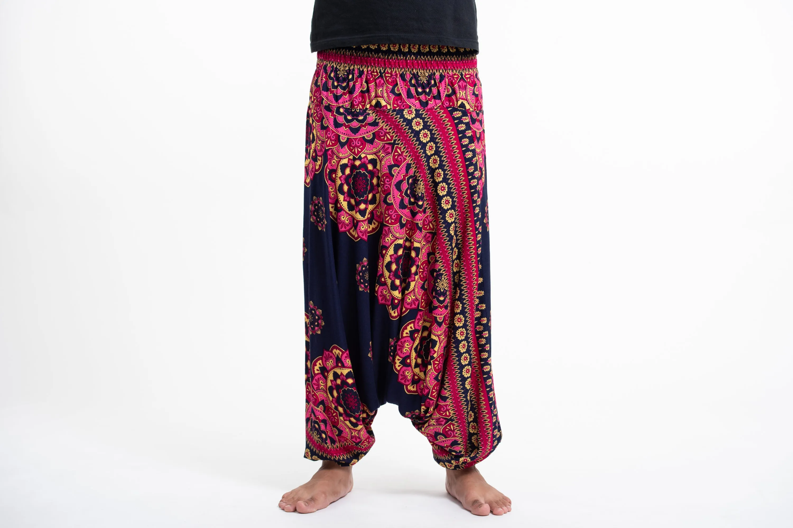 Lotus Mandalas Drop Crotch Men's Harem Pants in Navy