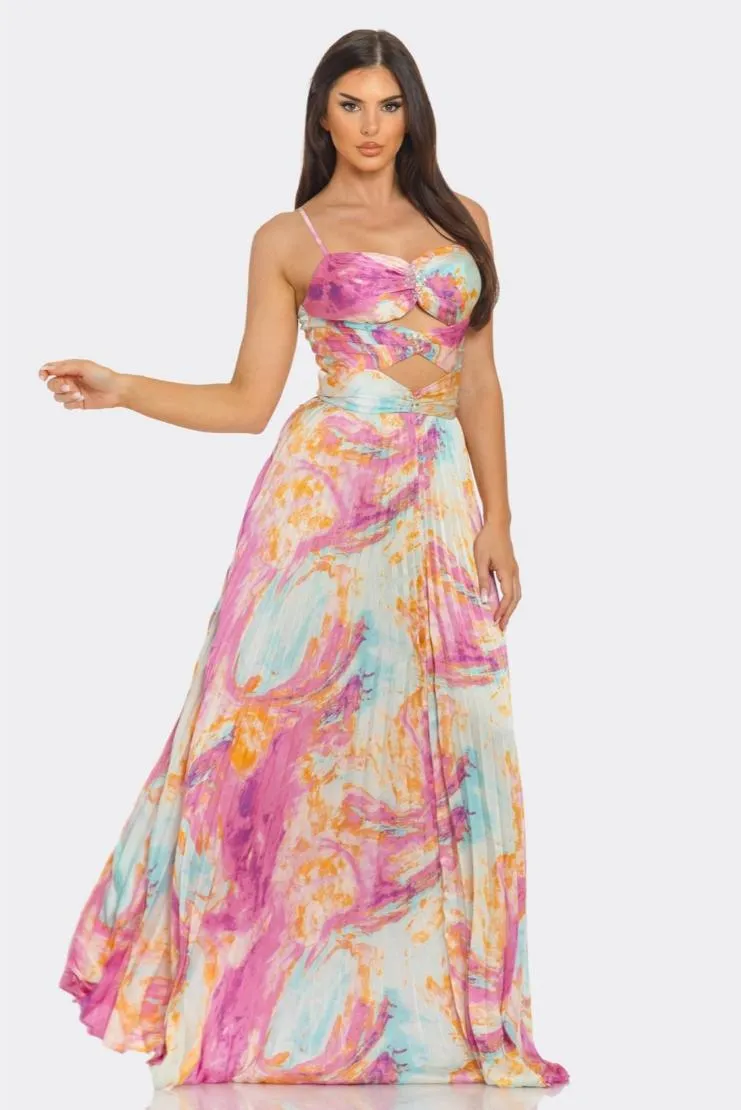 LouJane Pleated Maxi Dress - Watercolor