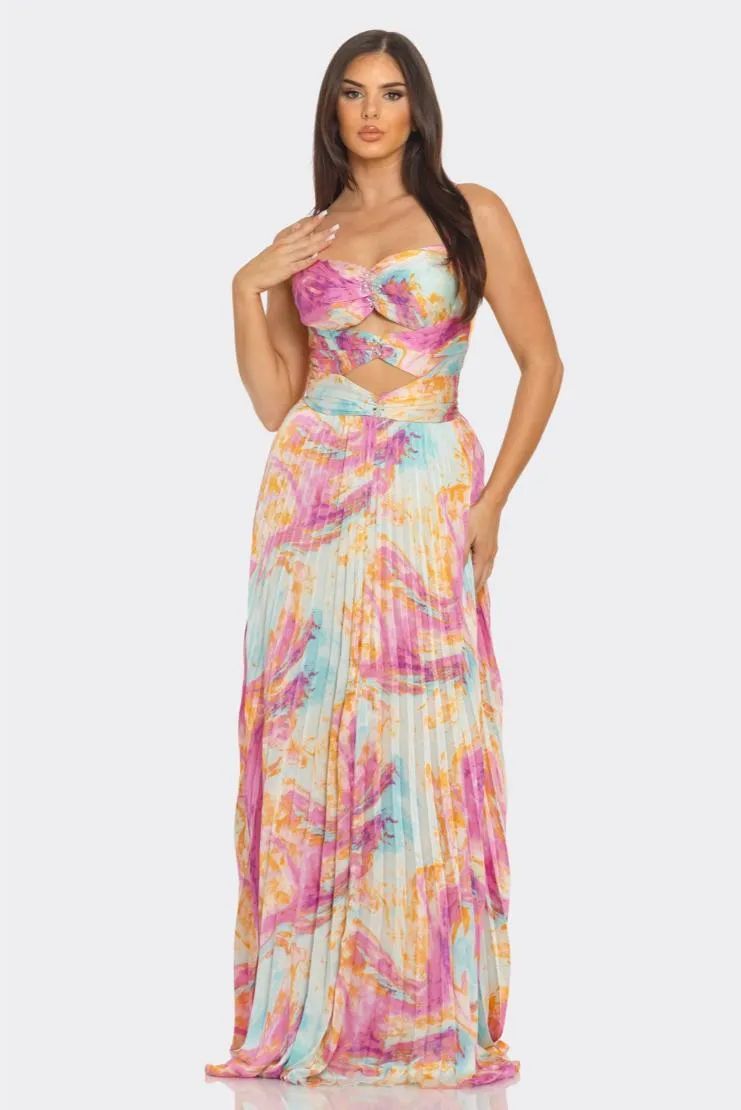 LouJane Pleated Maxi Dress - Watercolor