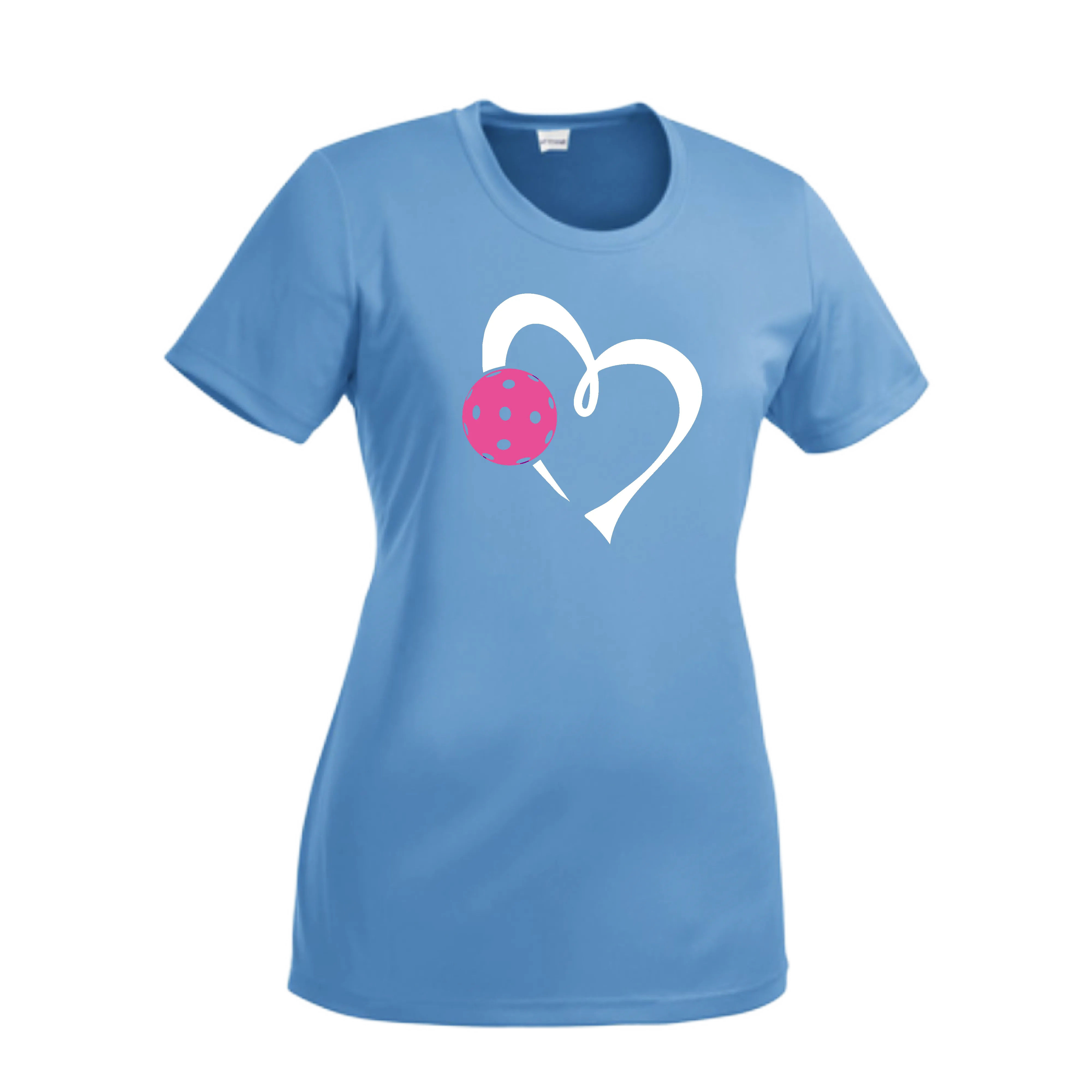 Love Pickleball Heart (Pink) | Women’s Short Sleeve Crewneck Athletic Shirts | 100% Polyester