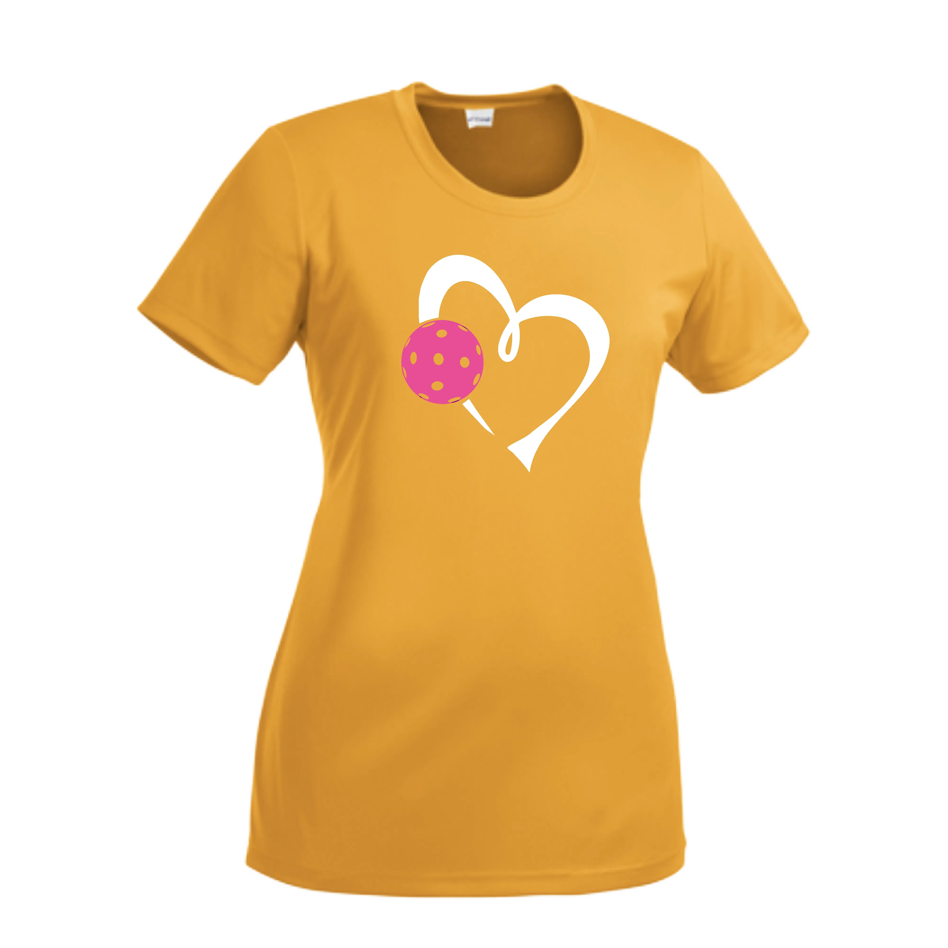 Love Pickleball Heart (Pink) | Women’s Short Sleeve Crewneck Athletic Shirts | 100% Polyester