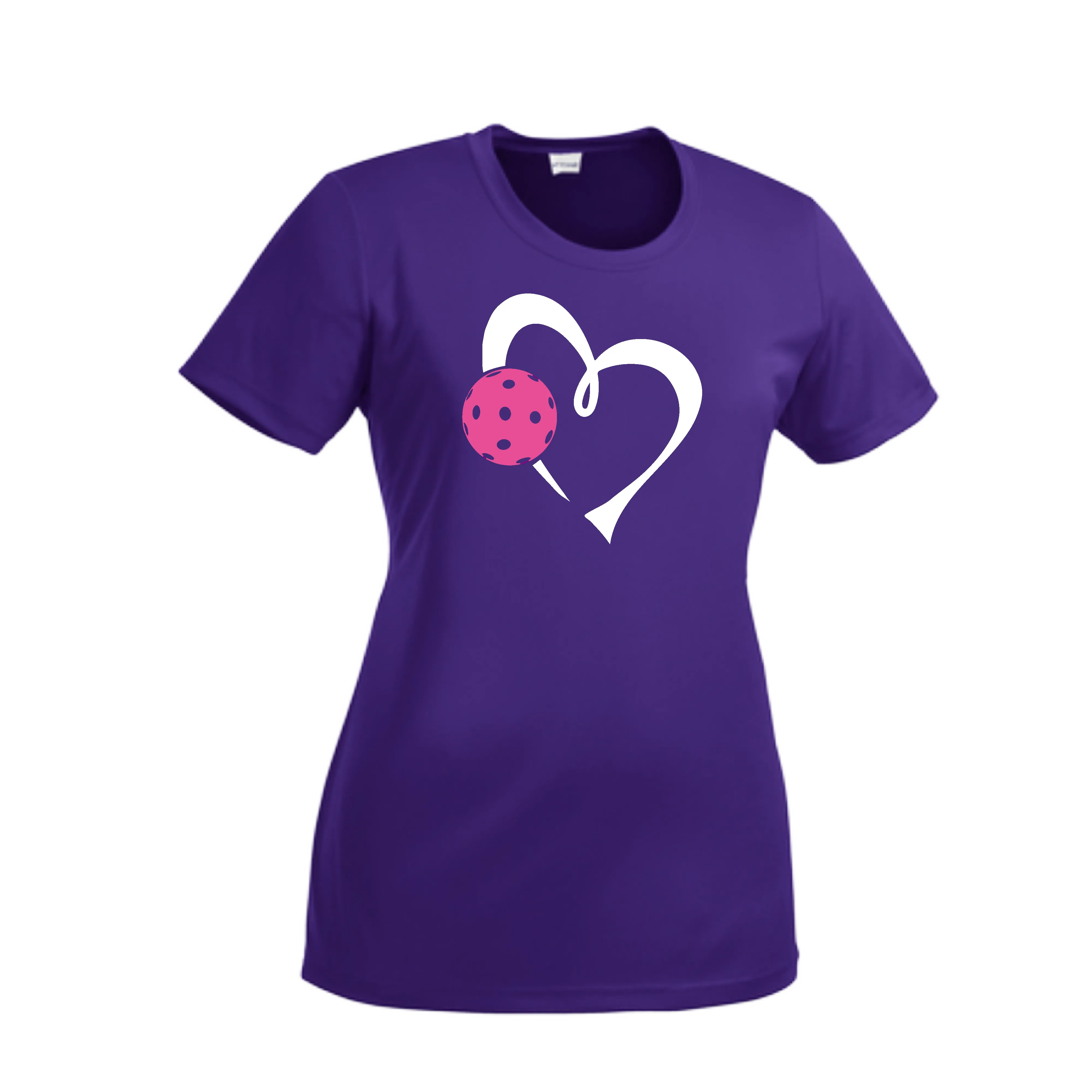 Love Pickleball Heart (Pink) | Women’s Short Sleeve Crewneck Athletic Shirts | 100% Polyester