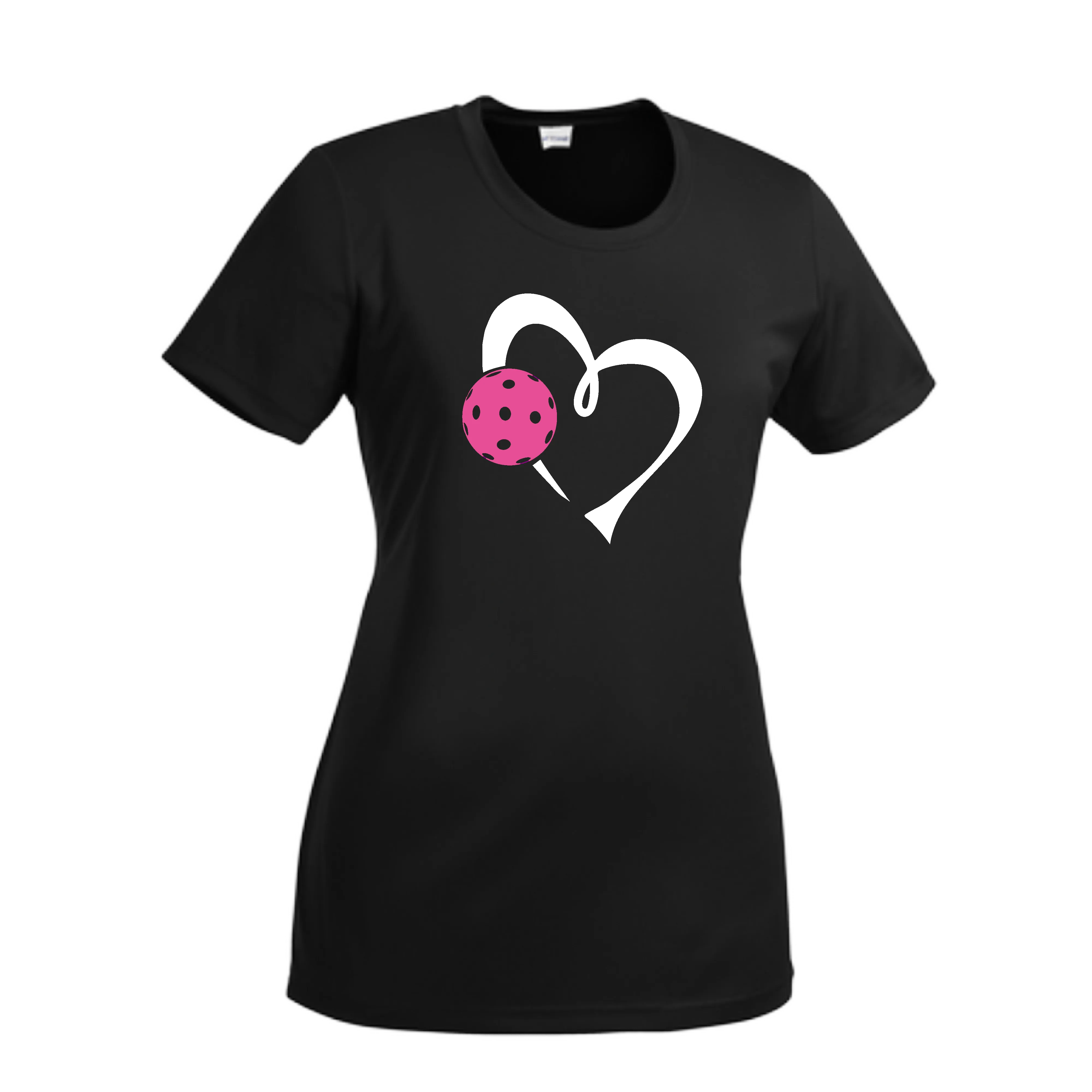 Love Pickleball Heart (Pink) | Women’s Short Sleeve Crewneck Athletic Shirts | 100% Polyester