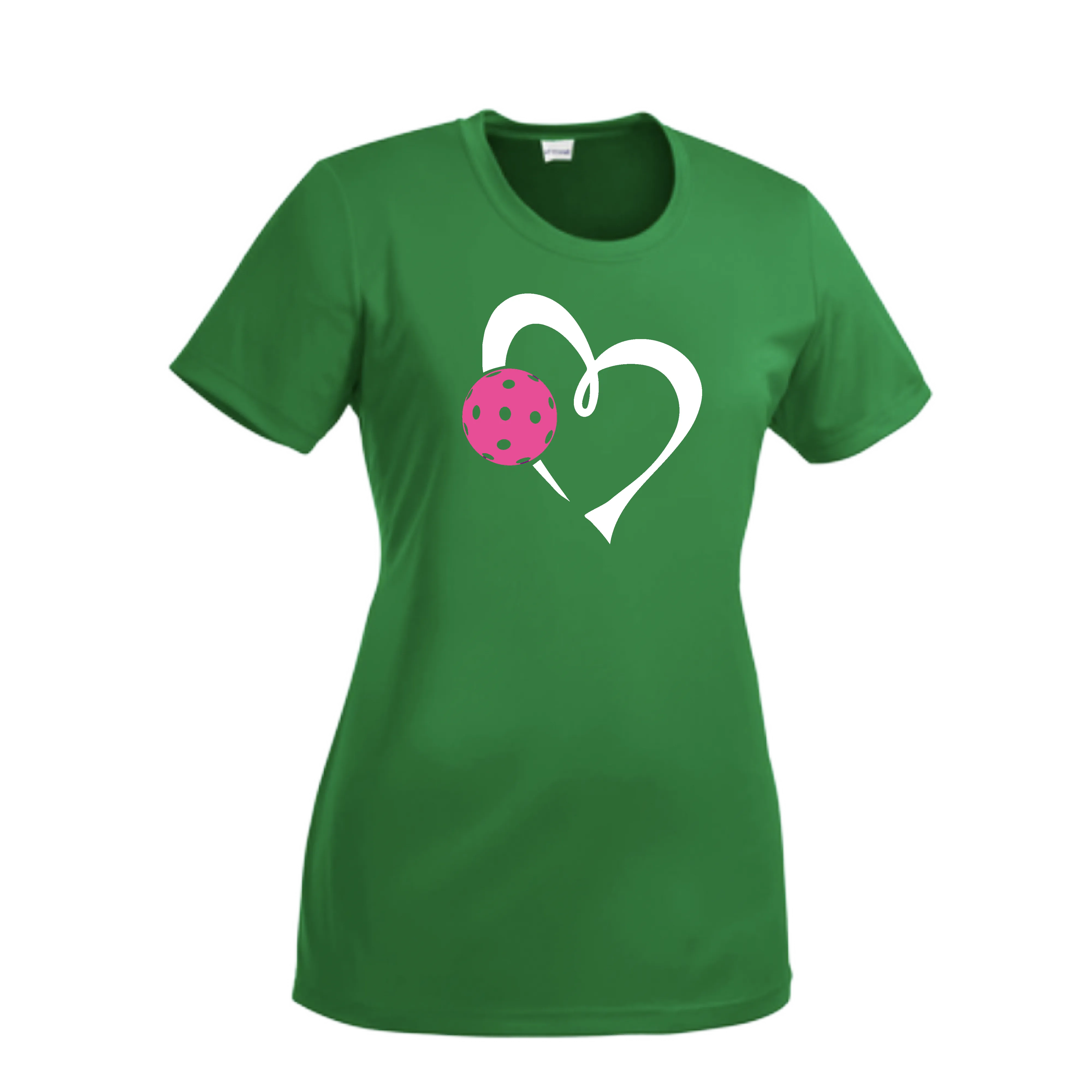 Love Pickleball Heart (Pink) | Women’s Short Sleeve Crewneck Athletic Shirts | 100% Polyester