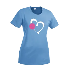 Love Pickleball Heart (Pink) | Women’s Short Sleeve Crewneck Athletic Shirts | 100% Polyester