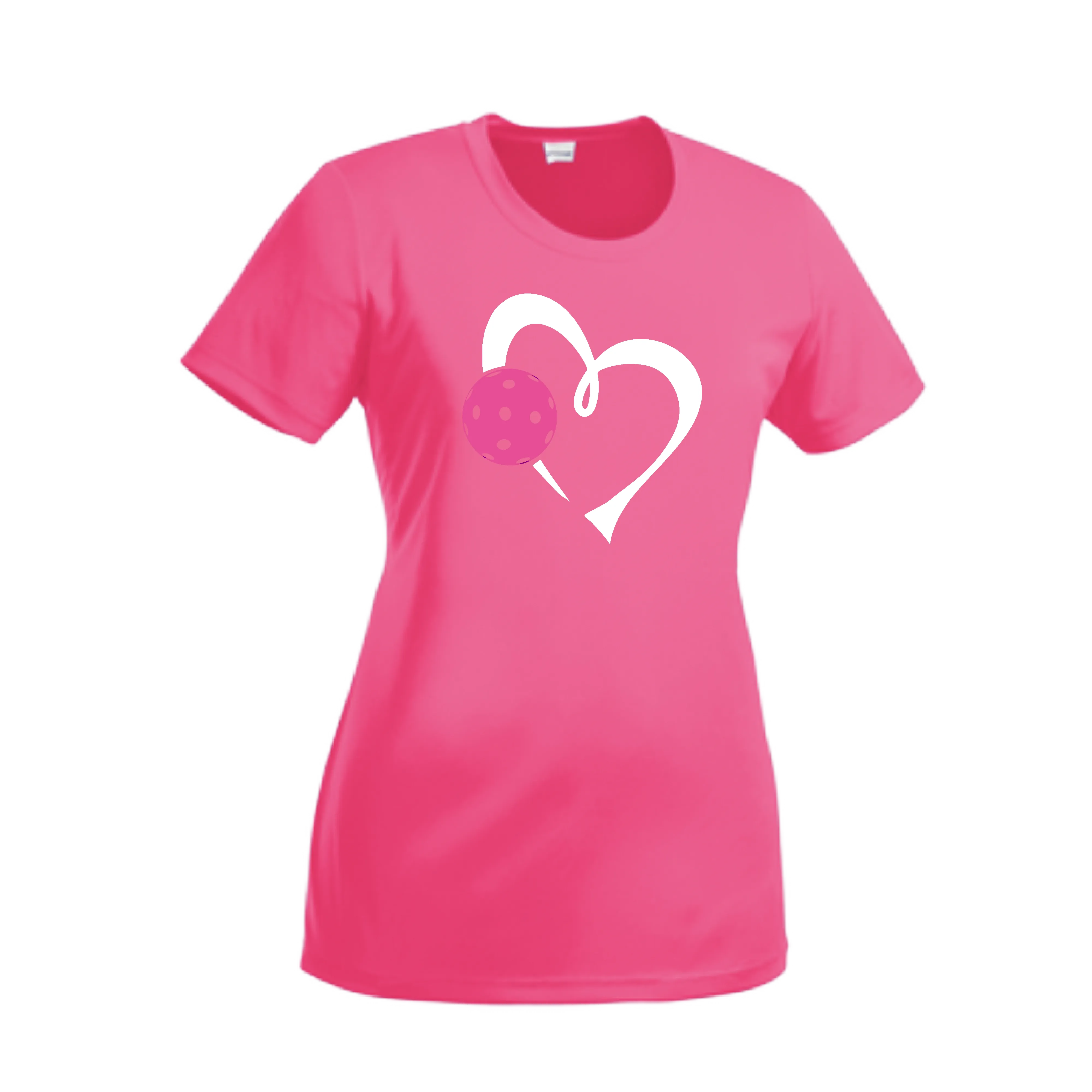 Love Pickleball Heart (Pink) | Women’s Short Sleeve Crewneck Athletic Shirts | 100% Polyester