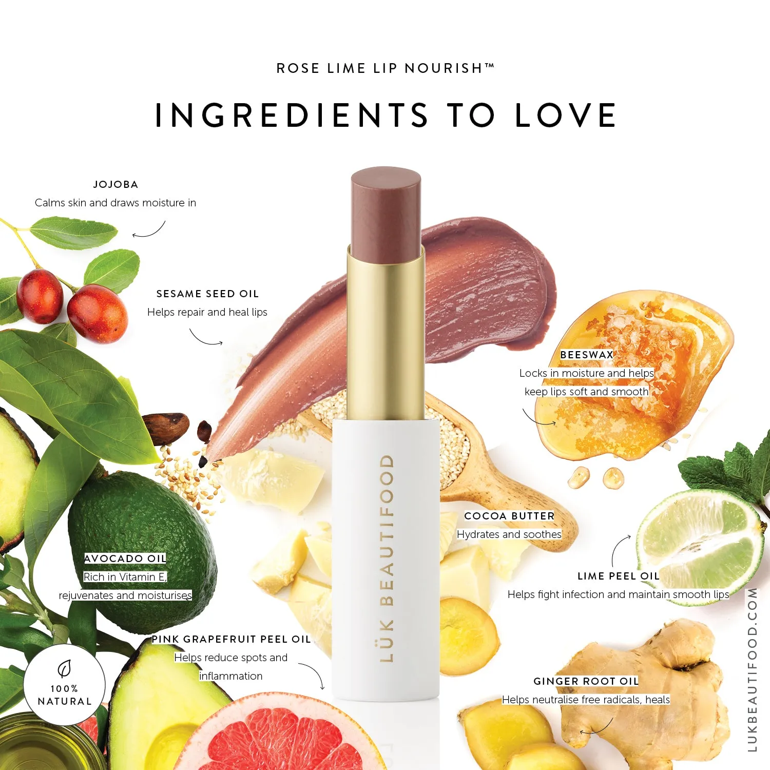 Luk Beautifood Lip Nourish Organic Lipstick Rose Lime