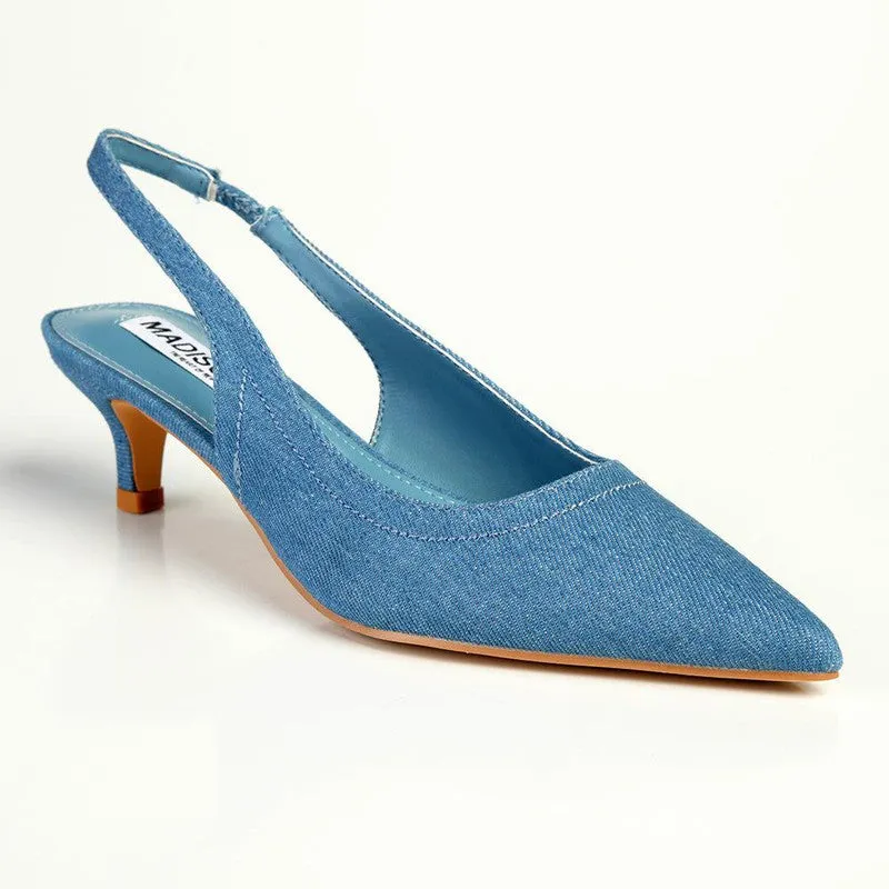 Madison Paige Kitten Slingback Heels - Blue