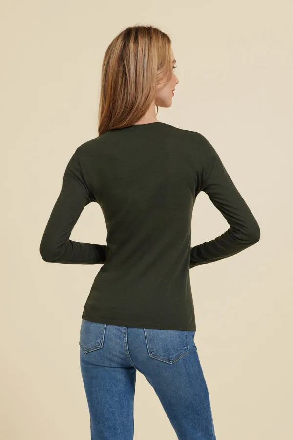 Majestic Cotton/Cashmere Long Sleeve V-Neck in Deep Green