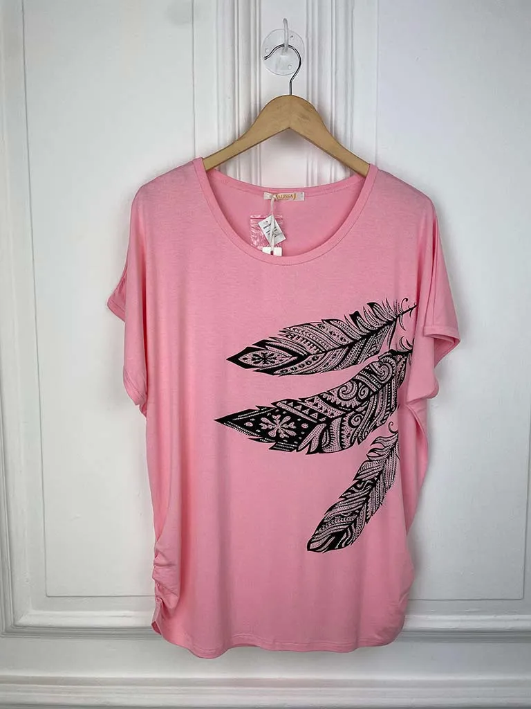 Malissa J Feather Tee - Flamingo Pink