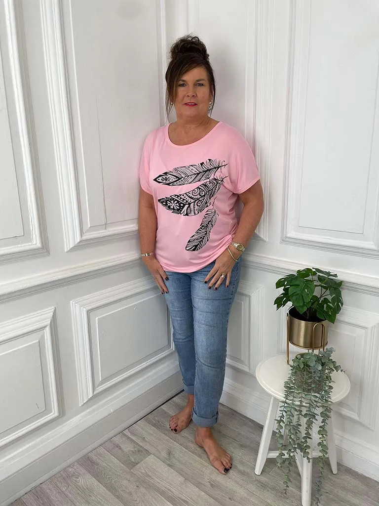 Malissa J Feather Tee - Flamingo Pink