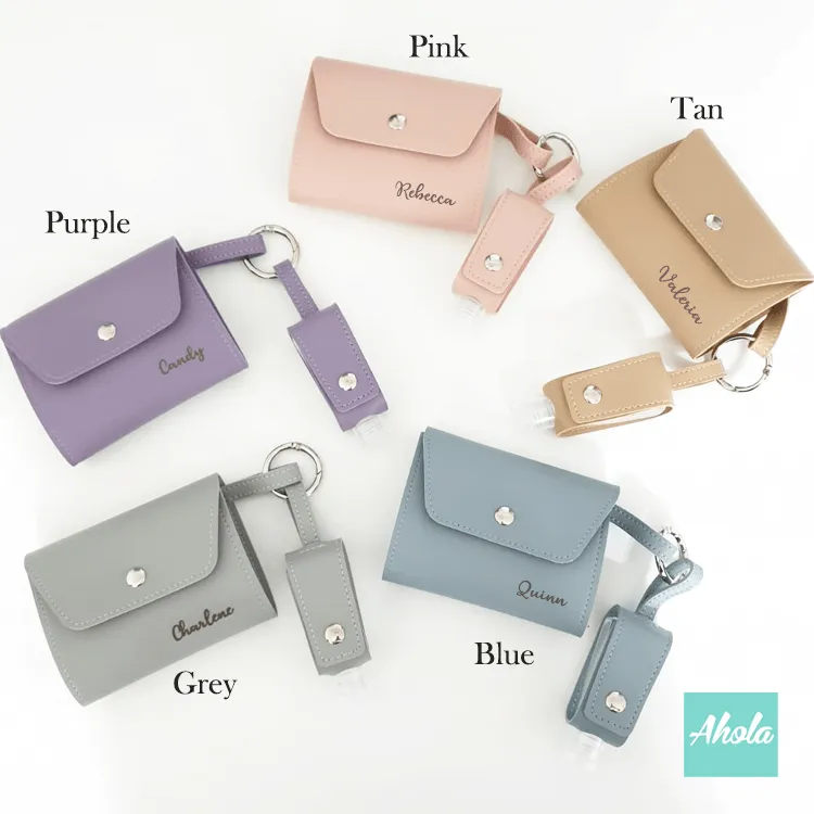 【Mase】PU Waterproof Folding Face Mask Holder   Hand Sanitizer Holder with Keyring  防水PU物料口罩收納套 消毒酒精搓手液PU皮革掛套連空樽 ( 3-5個工作日完成)