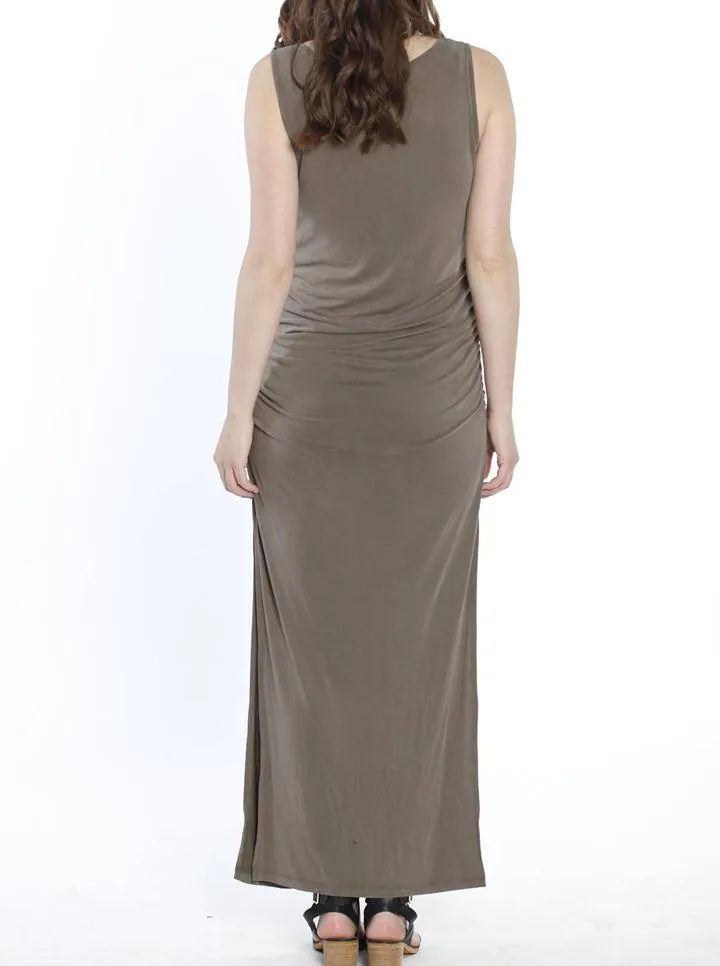 Maternity Classic Fitted Maxi Long Dress - Khaki