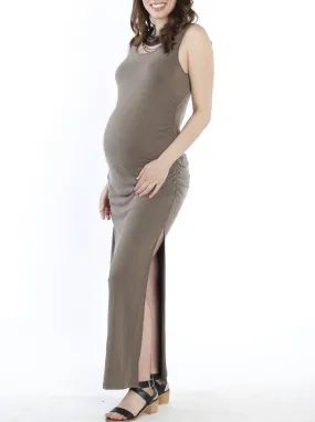 Maternity Classic Fitted Maxi Long Dress - Khaki