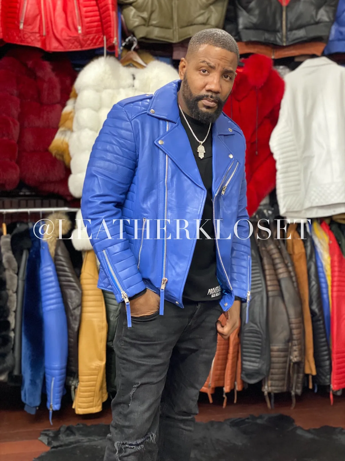 Men's Jay Biker Jacket Royal Blue