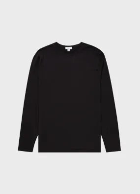 Men's Sea Island Cotton Crew Neck Jumper in Black