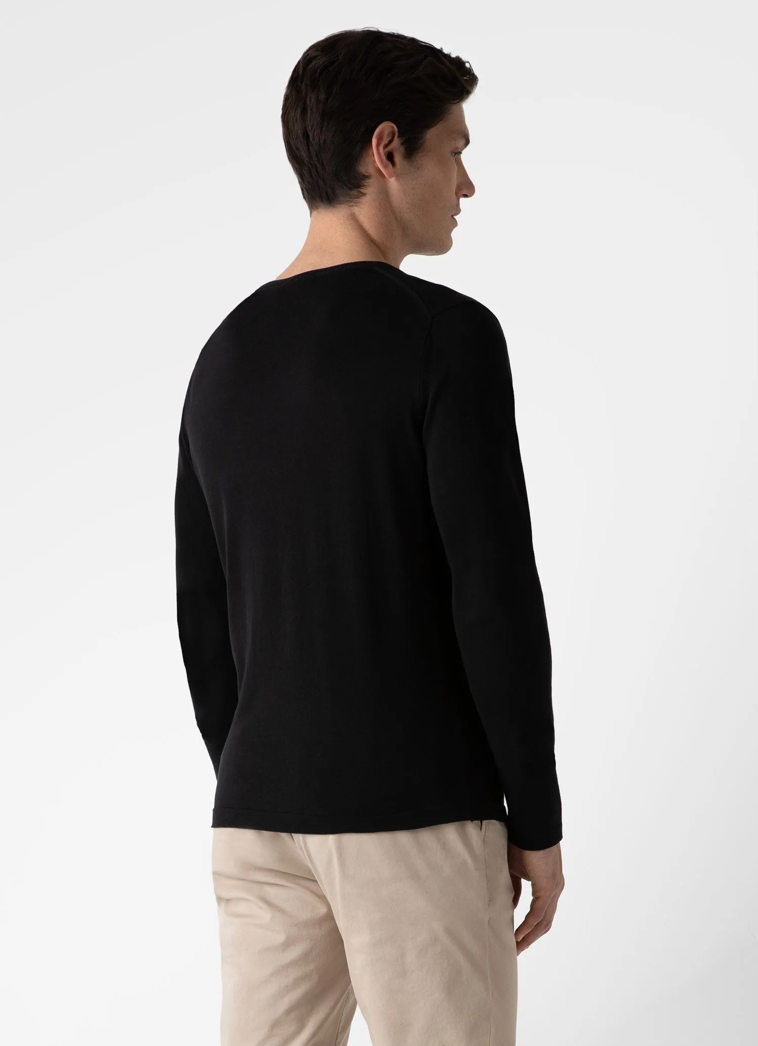 Men's Sea Island Cotton Crew Neck Jumper in Black