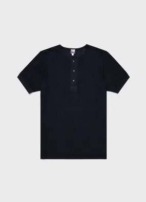 Men's Sunspel x Nigel Cabourn Mesh Henley in Navy