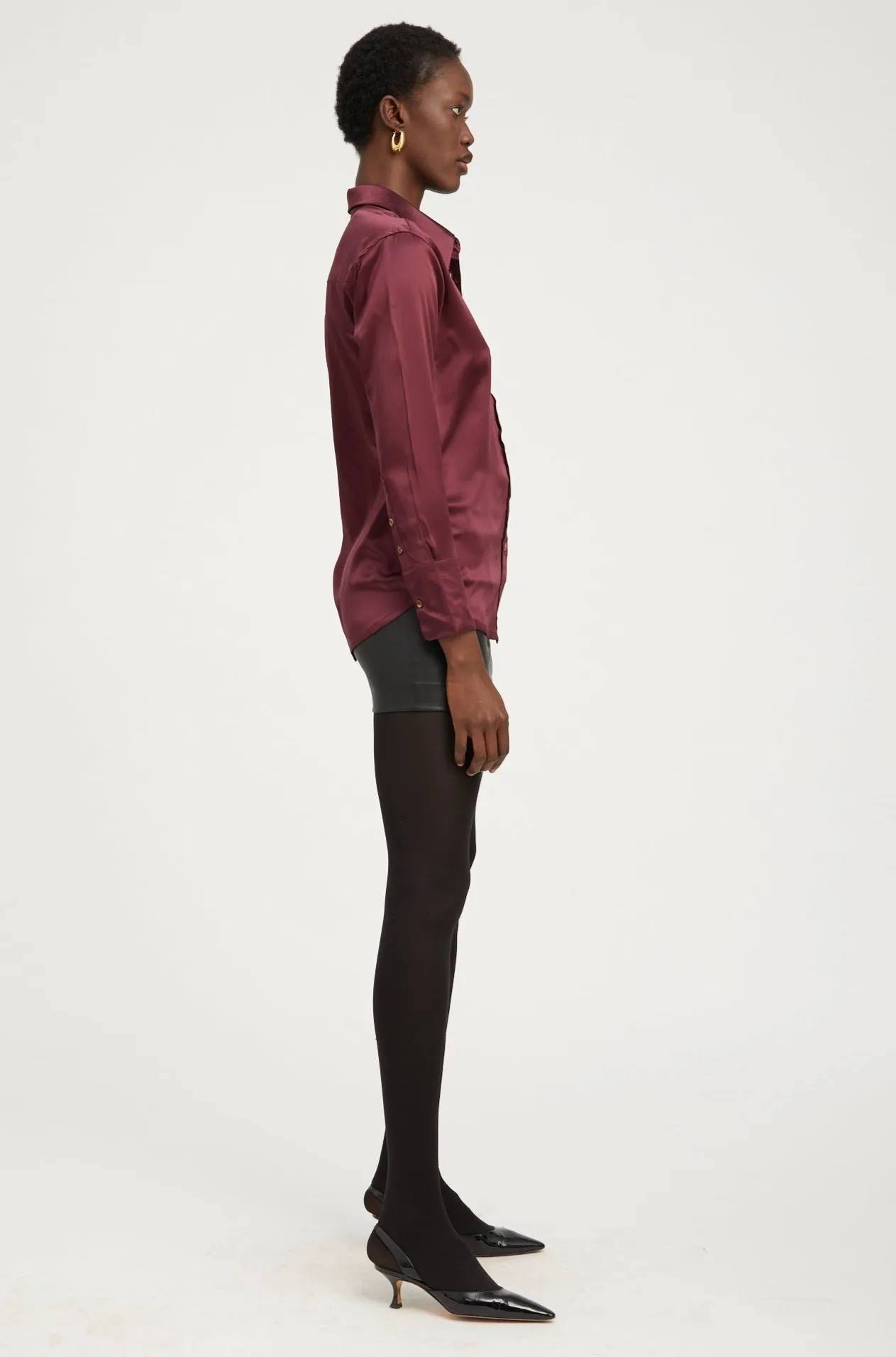 Merlot Silk Slim Button Down