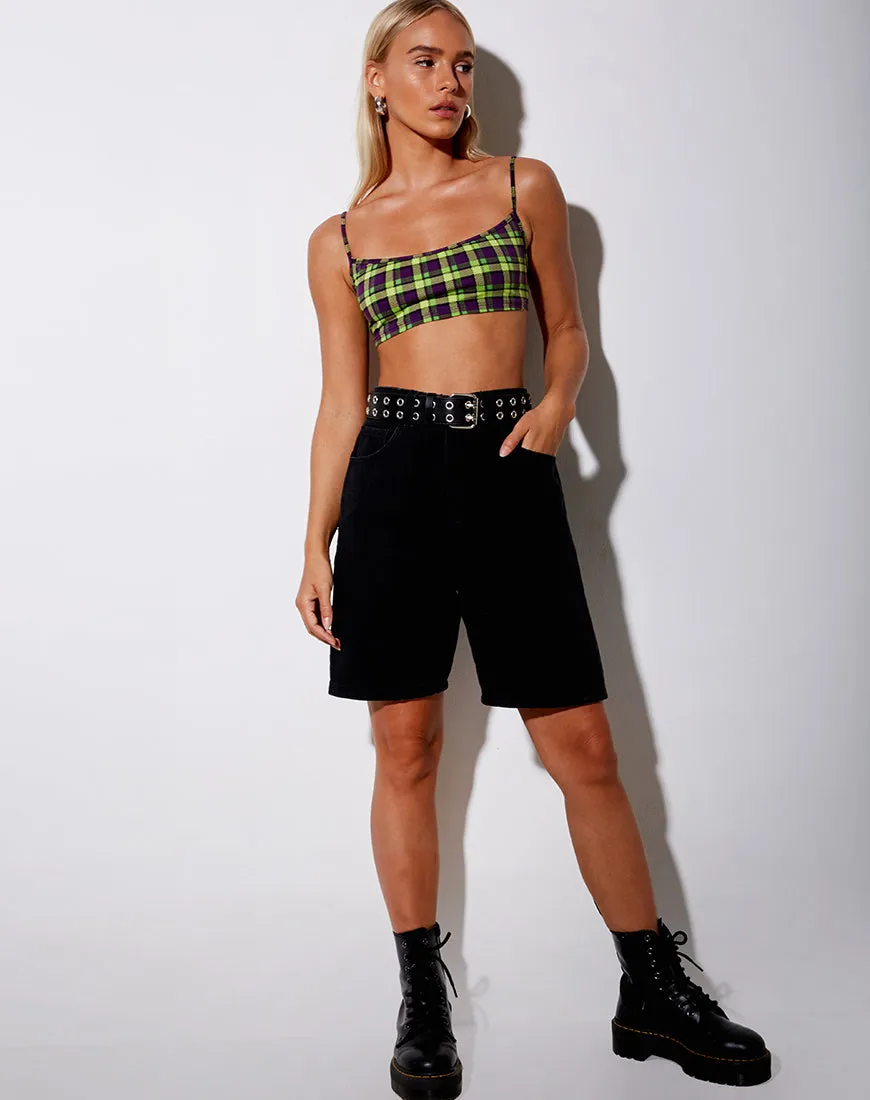 Micro Crop Top in Green And Purple Check