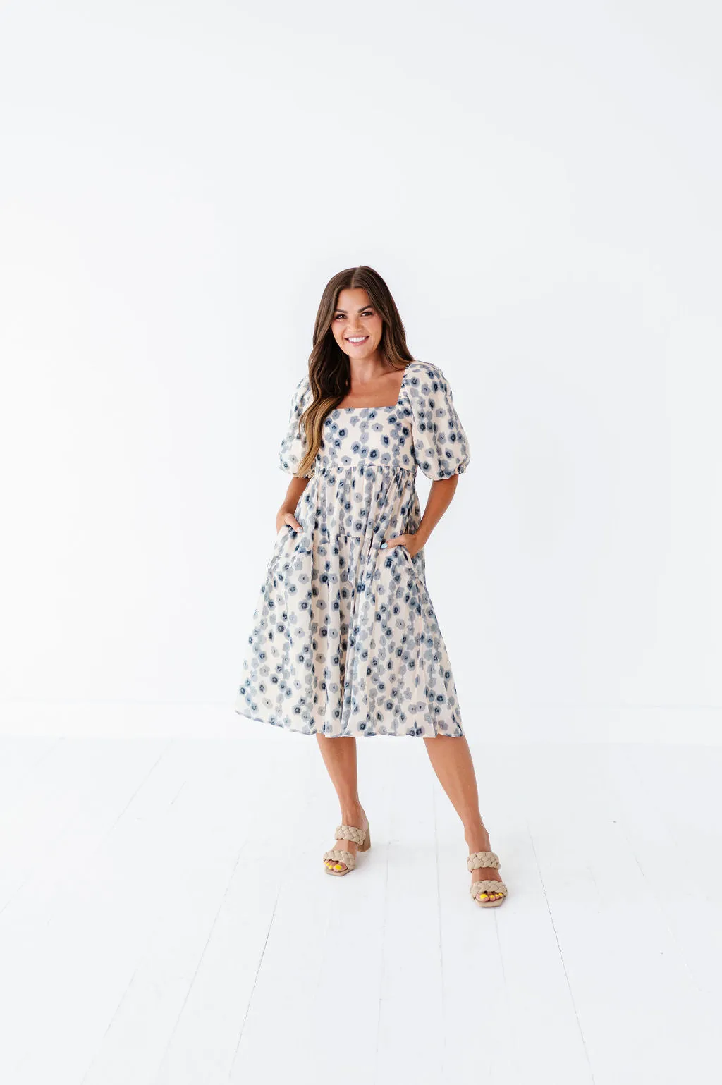 Milani Floral Dress in Dusty Blue