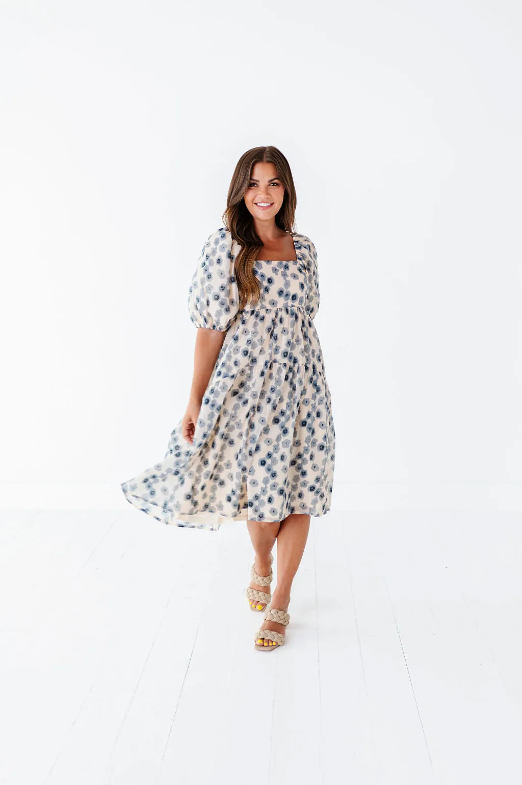 Milani Floral Dress in Dusty Blue