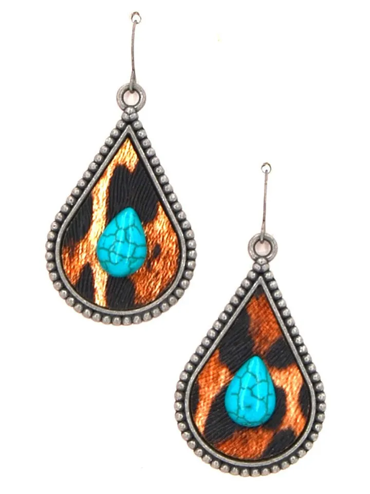 Montana West Animal Print Teardrop Turquoise Earrings