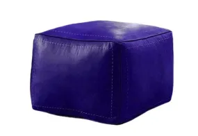 Moroccan Leather Pouf / Ottoman - Square - Blue of Marrakesh - Salwa