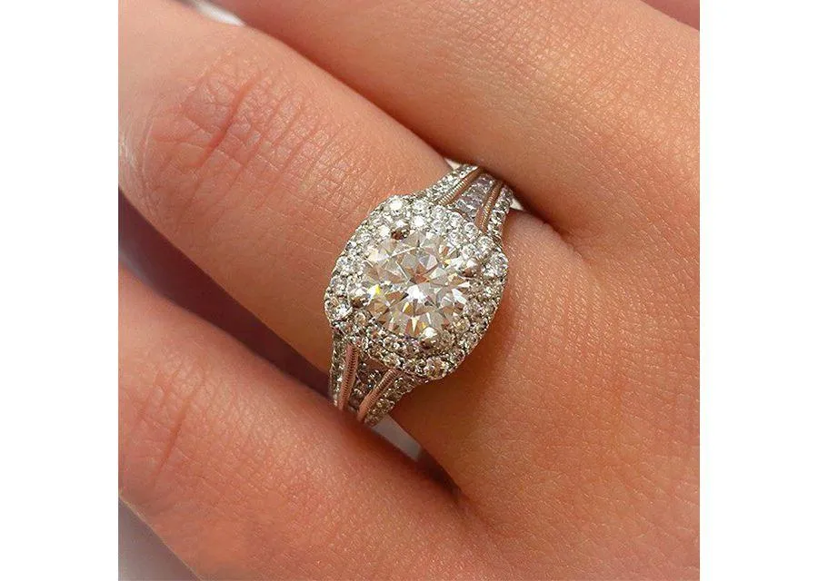 Mounting Only, 14K White Gold Round Diamond Halo Engagement Ring