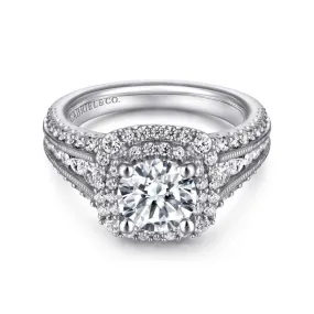 Mounting Only, 14K White Gold Round Diamond Halo Engagement Ring