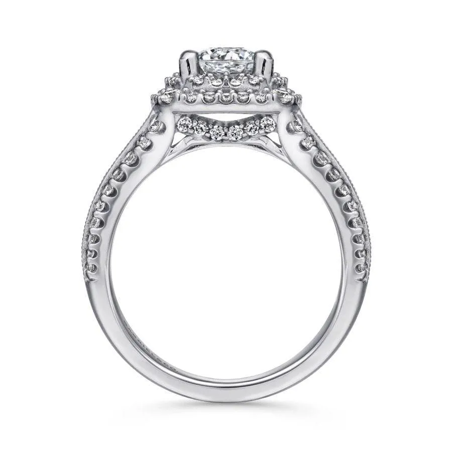 Mounting Only, 14K White Gold Round Diamond Halo Engagement Ring