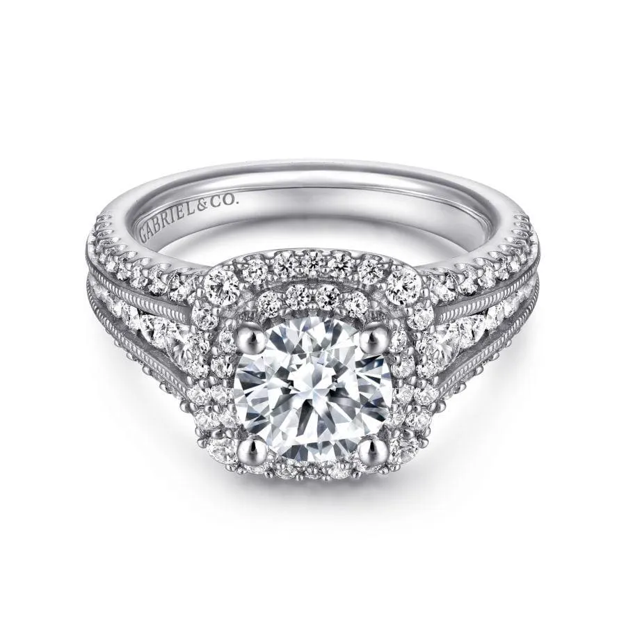 Mounting Only, 14K White Gold Round Diamond Halo Engagement Ring