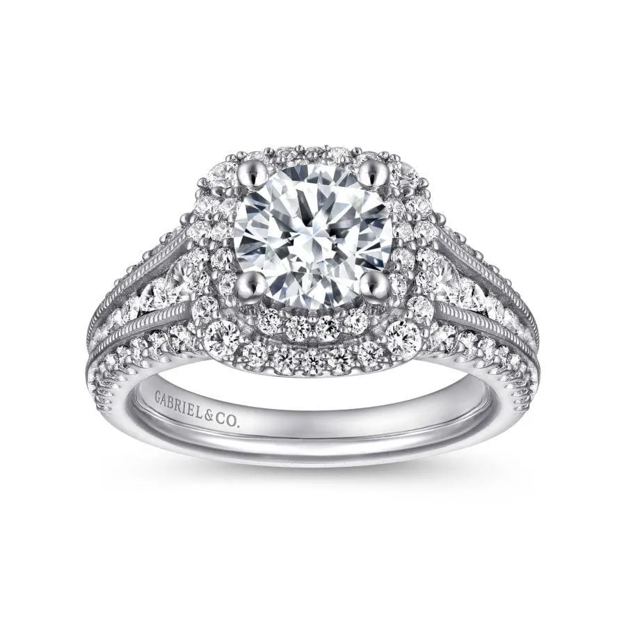 Mounting Only, 14K White Gold Round Diamond Halo Engagement Ring