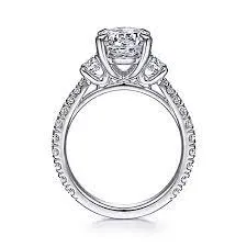 Mounting Only, 18K White Gold Oval Three Stone Diamond Engagement Ring