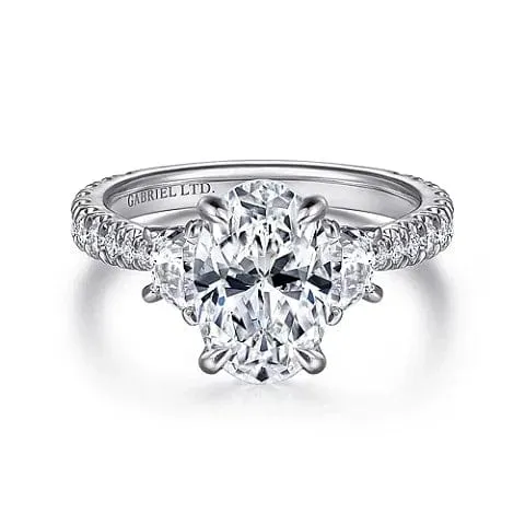 Mounting Only, 18K White Gold Oval Three Stone Diamond Engagement Ring