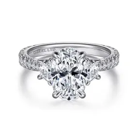 Mounting Only, 18K White Gold Oval Three Stone Diamond Engagement Ring