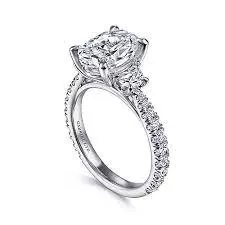 Mounting Only, 18K White Gold Oval Three Stone Diamond Engagement Ring