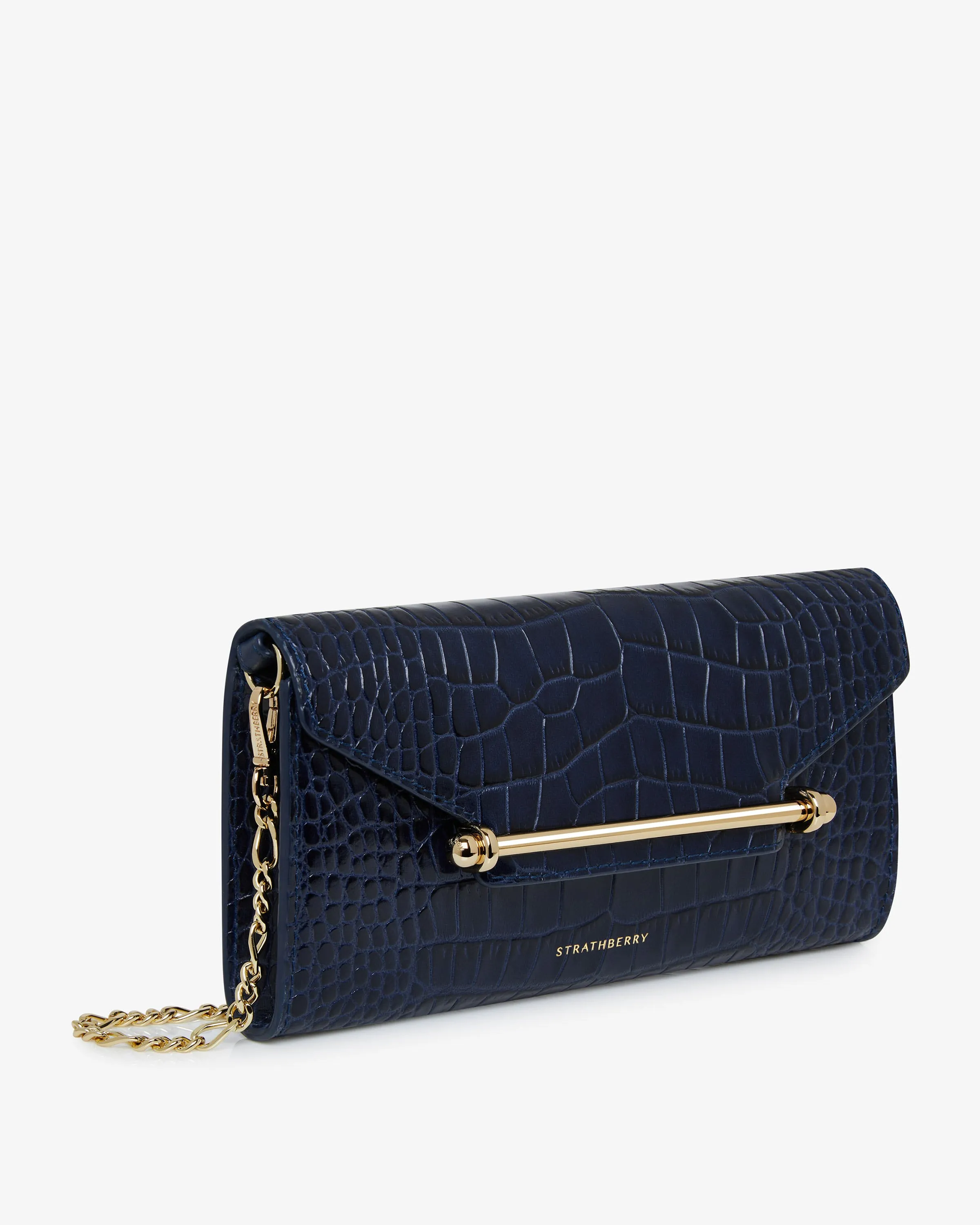 Multrees Chain Wallet - Croc-Embossed Leather Navy