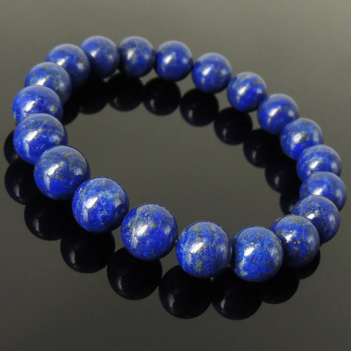 Natural 10mm Lapis Lazuli Elastic Bracelet | Handmade Reiki Healing Stone Jewelry | Third Eye Chakra Improve Sleep