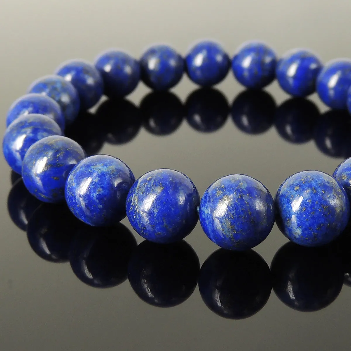 Natural 10mm Lapis Lazuli Elastic Bracelet | Handmade Reiki Healing Stone Jewelry | Third Eye Chakra Improve Sleep